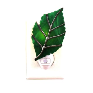 Green Elm Leaf Stained Glass Night Light image 1