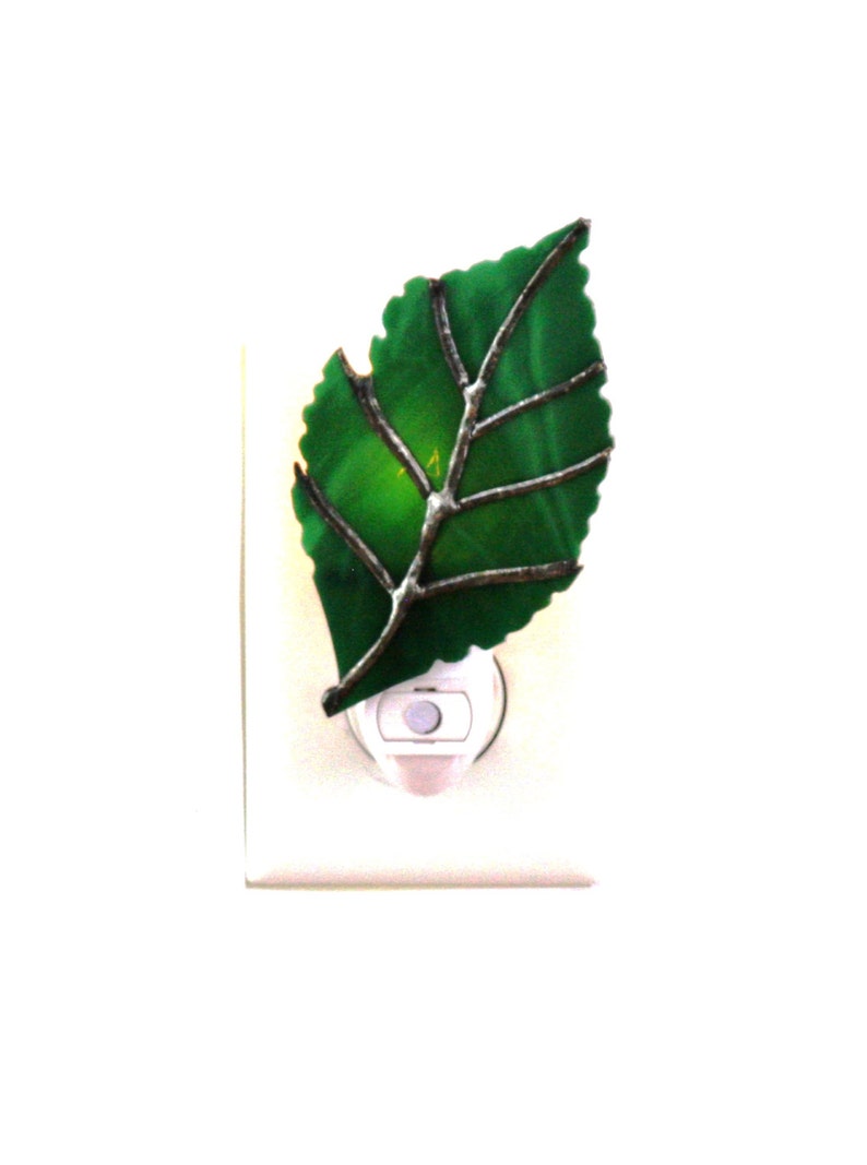 Green Elm Leaf Stained Glass Night Light image 1