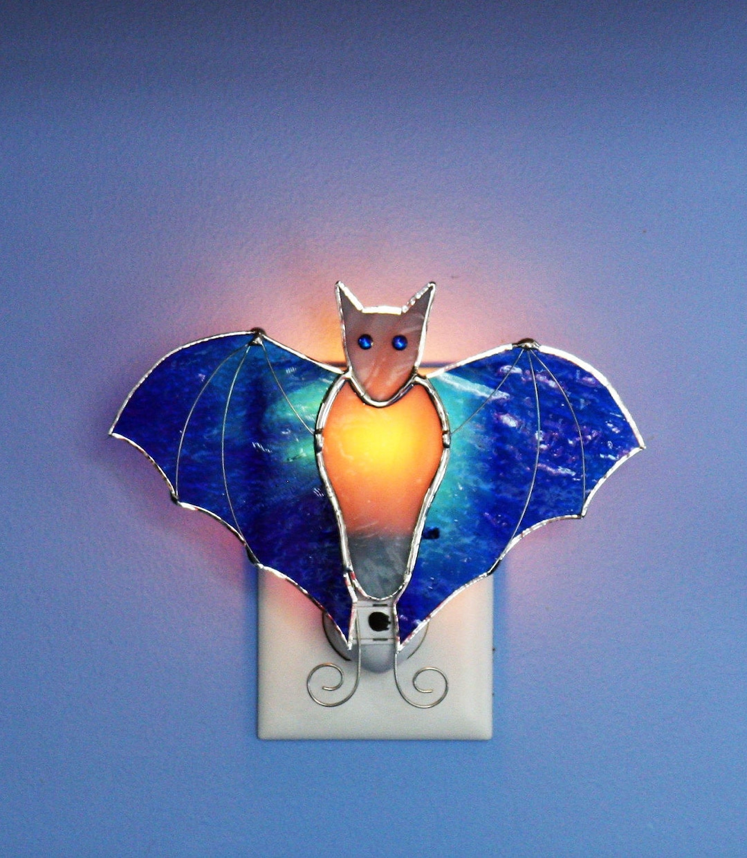 Blue Winged Stained Glass Bat Night Light, Kid's Room, Elderly - Etsy