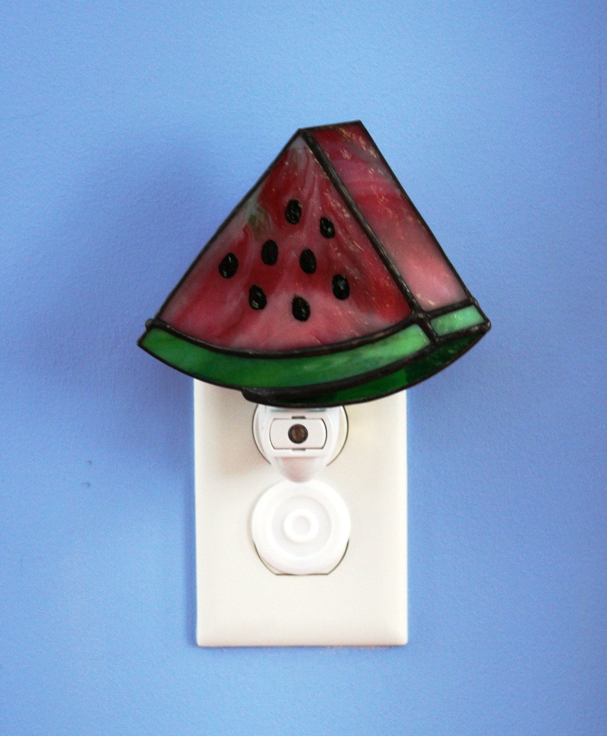 Night Light Stained Glass Summertime Watermelon Light Sensor Etsy