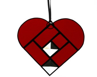 True Red Stained Glass Heart Suncatcher I Love Valentine's Day, Christmas Window Decoration