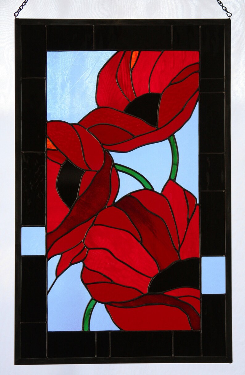 Red Poppies In Flanders Fields Stained Glass Panel...Made to | Etsy