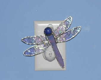 Stained Glass Dragonfly with Crinkly Iridescent Wings Night Light