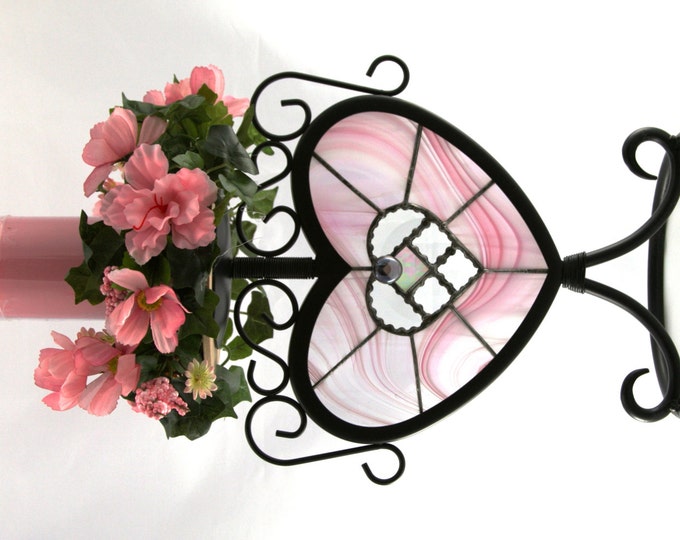 Pink Swirled Stained Glass Wrought Iron Heart Candle Holder Happy Valentine's Day Etsy