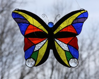 Rainbow Butterfly New Life Stained Glass Small Panel Large Suncatcher