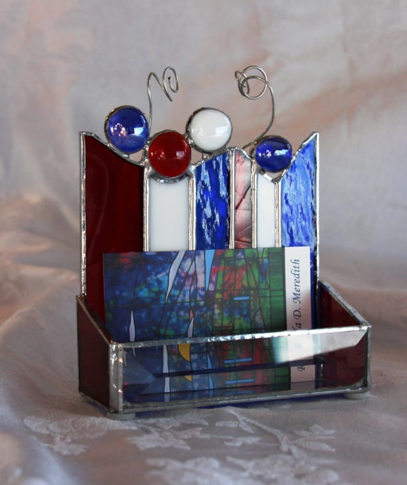 Celebrate America Stained Glass Red, White and Blue Business Card Appointment Card Holder image 2