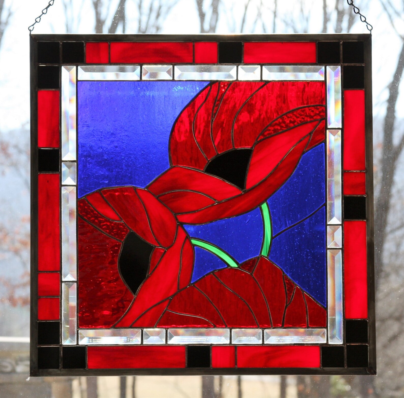 Because You Loved Red... Stained Glass Red Poppies Against a Etsy