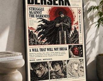 Berserk Guts Anime Poster: Minimalist Manga Art Print