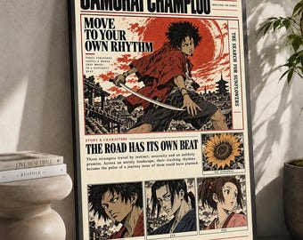 Samurai Champloo Anime Poster: Minimalist Manga Art Print