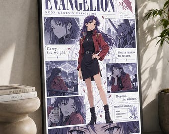Minimalist Neon Genesis Evangelion Poster - Anime Wall Decor