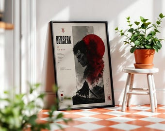 Berserk Guts Anime Poster: Minimalist Manga Art Print
