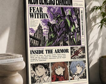 Minimalist Neon Genesis Evangelion Poster - Anime Wall Decor