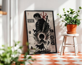 Berserk Guts Anime Poster: Minimalist Manga Art Print