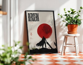 Berserk Guts Anime Poster: Minimalist Manga Art Print