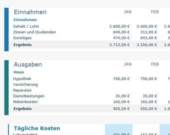 Budget Planner Excel Template (German) | Personal Household Budget, Income & Expense Tracker