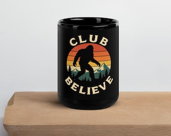 Club Believe Bigfoot Mug | Retro Sasquatch Coffee Cup | Funny Cryptid Ceramic Mug