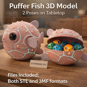 Puffer Fish 3D Model, Storage Box Toy, Desk Decor (STL & 3MF)