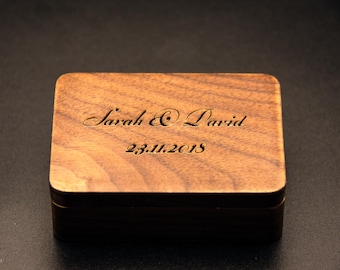 Engraved Walnut Wood Ring Box, Personalized Wedding Proposal