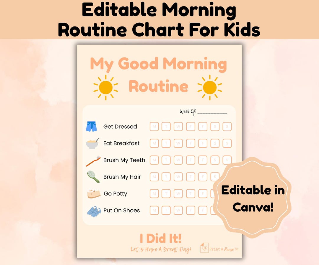 Editable Toddler Morning Routine Chart: Printable Weekly Checklist for ...