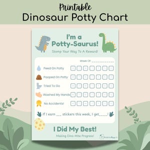 Tabela nauki korzystania z nocnika dla dinozaurów | Tabela nauki korzystania z nocnika dla chłopców | Wizualna lista kontrolna dla dzieci | Nagrody dla maluchów do druku
