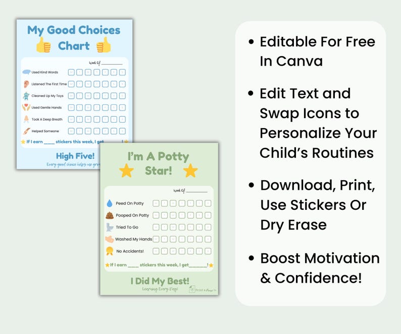 Editable Kids Reward Chart Bundle | Potty Training Chart + Good ...