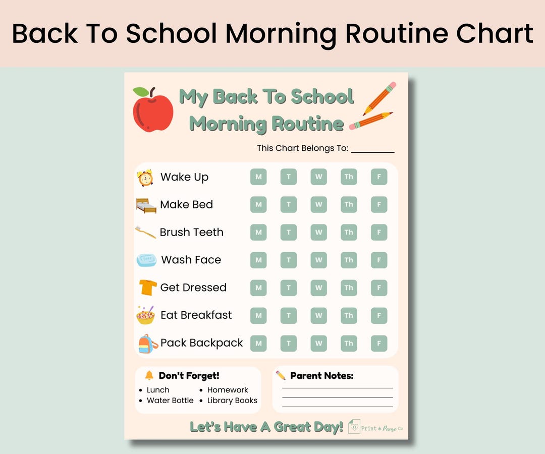 Back to School Morning Routine Chart | Printable Daily Checklist for ...