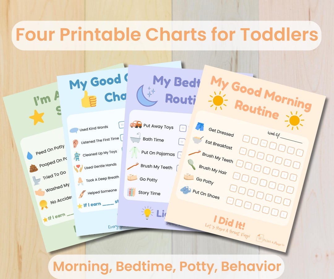 Toddler Routine Weekly Chart Bundle | Set of 4 Printable Visual Charts ...