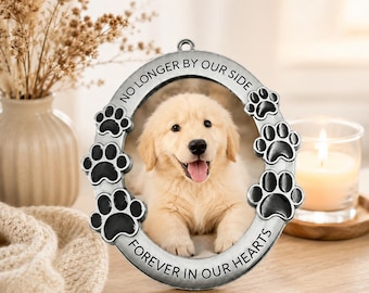 Ornement photo commémoratif pour animal de compagnie, cadre de Noël commémoratif pour chien, cadeau commémoratif d'empreinte de patte, souvenir de sympathie pour la perte d'un animal de compagnie, pour toujours dans nos coeurs