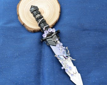 28CM Purple Butterfly Handmade Sword, Gothic Vintage Craft Ornament, Unsharpened Decorative Blade, Art Collection Desktop Display Gift