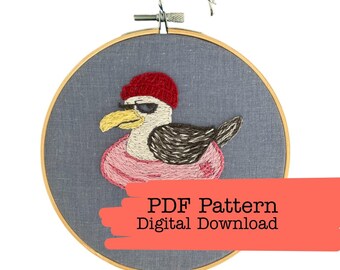 Low Tide Clyde the Seagull Pattern PDF, 6 Inch Hoop, Beginner Hand Embroidery, Instant Download