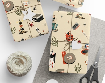 Widows Bay Inspired Wrapping Paper | Retro Coastal Mystery Gift Wrap | Vintage Motel Wallpaper Style | Choose from 3 Colors