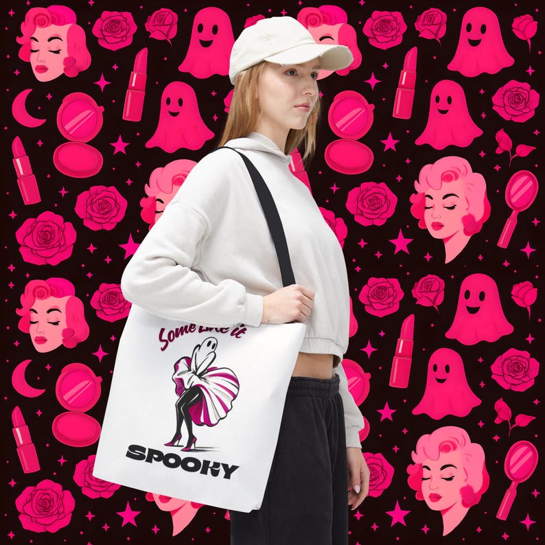 Marilyn Monroe Spooky Tote Bag: Halloween Accessory, Girly Whimsy Ghost Vibes, Some Like it Hot Movie, Gifts for Ghoul Friends image 4