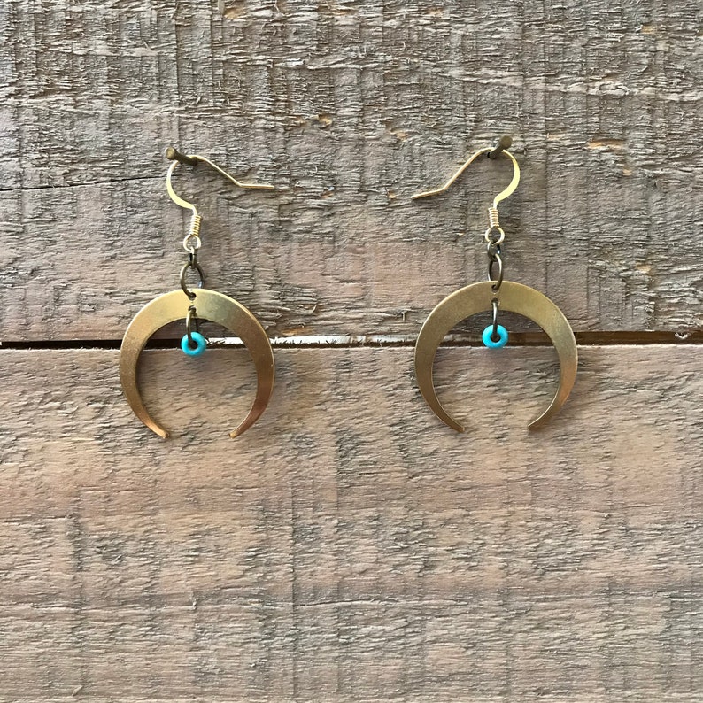 Turquoise Moon Earrings Boho Jewelry Gifts for Her Gold Jewelry Hippie Modern Jewelry