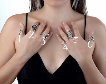 Anillo ajustable de plata maciza: Anillo bohemio atrevido