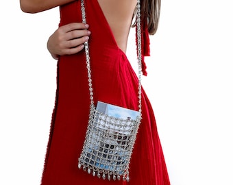 Silver Chainmail Bag: Handmade Silver-Plated Shoulder Purse, Festival Statement Piece