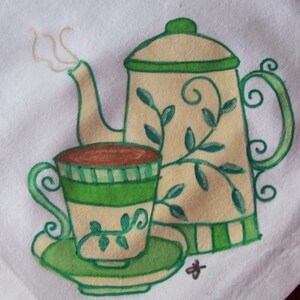 Coffee and Pot - Hand Painted Kitchen Towel