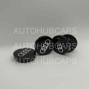 4 Stück 56 mm / 51 mm Audi Schwarz-Silber Logo Nabenkappen