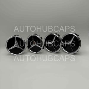 4pcs 75mm (2.95&quot;) Mercedes-Benz Black Gloss Chrome Wheel Center Caps