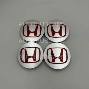 4pcs 69mm/2.72&quot; Silver & Red Fit Honda Center Caps, Civic, Accord, CR-V