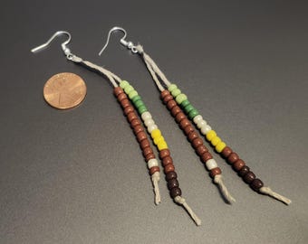 Feathery Dreams (2-Strand) - Handmade bamboo cord earrings with glass beads