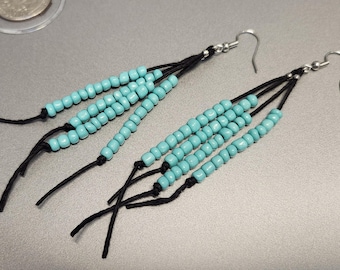 Feathery Dreams (4-Strand) - Handmade bamboo cord earrings with glass beads