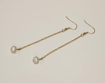 Handmade drop earrings with freshwater pearls on silver or gold tone chain