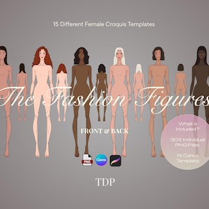 Modelli Croquis femminili: figure di design di moda per Canva e Procreate