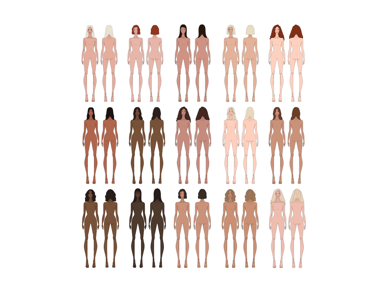 Design Figurew Female Croquis Templates: Fashion Design Figures for Canva & Procreate ...