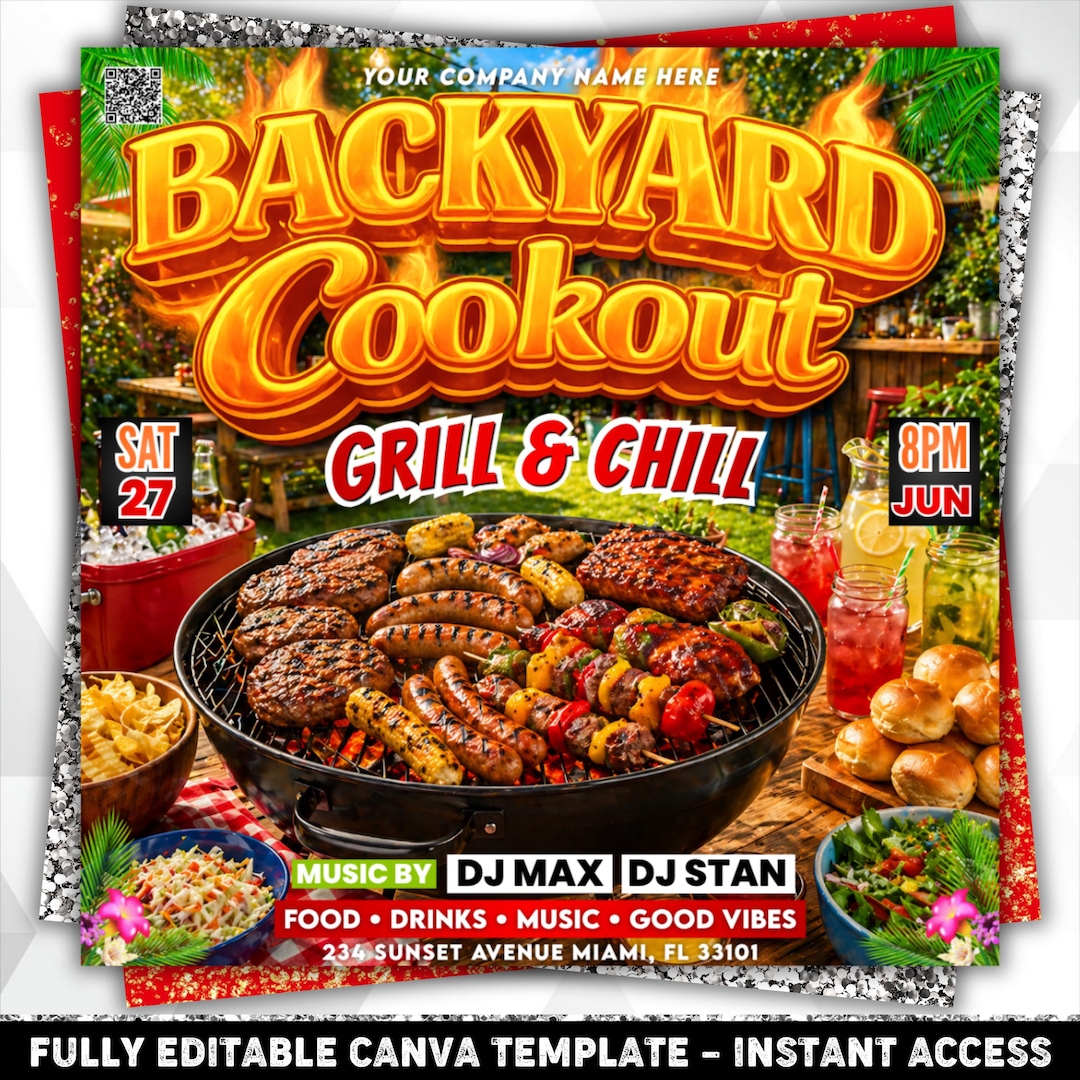 Backyard Cookout Flyer, BBQ Flyer, Summer Cookout Flyer, DIY Design ...