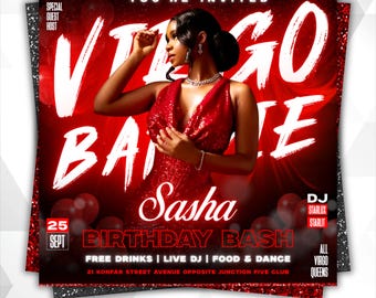 Virgo Birthday Flyer, Birthday Party Flyer, Virgo Season, Virgo Party Flyer, Birthday Flyer, Birthday Party Invitation Flyer, Canva Template