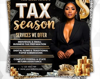 Folleto de servicios de preparación de impuestos, folletos de la temporada de impuestos 2026, folletos para preparadores de impuestos, folletos de servicios de contabilidad, folleto de reparación de crédito. Plantilla de Canva.