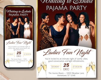 Warten auf Ausatmen Pyjama-Party Einladung, Girls Night Digital einladen, Bearbeitbare Pyjama-Party Vorlage, Girls 'Night Out, Canva Editierbar