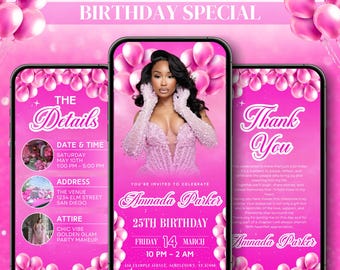 Digital Birthday Dinner Invitation, Birthday Dinner Party Invite, Birthday Evite, Canva Editable Template, Birthday Girl, Canva Editable