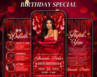 Digital Birthday Dinner Invitation, Birthday Dinner Party Invite, Birthday Evite, Canva Editable Template, Birthday Girl, Canva Editable